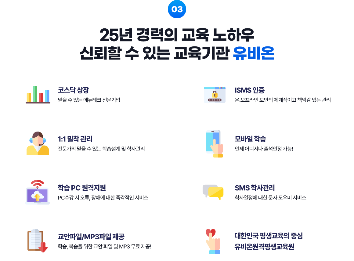 03. 25년 경력의 교육 노하우! 신뢰할 수 있는 교육기관 유비온