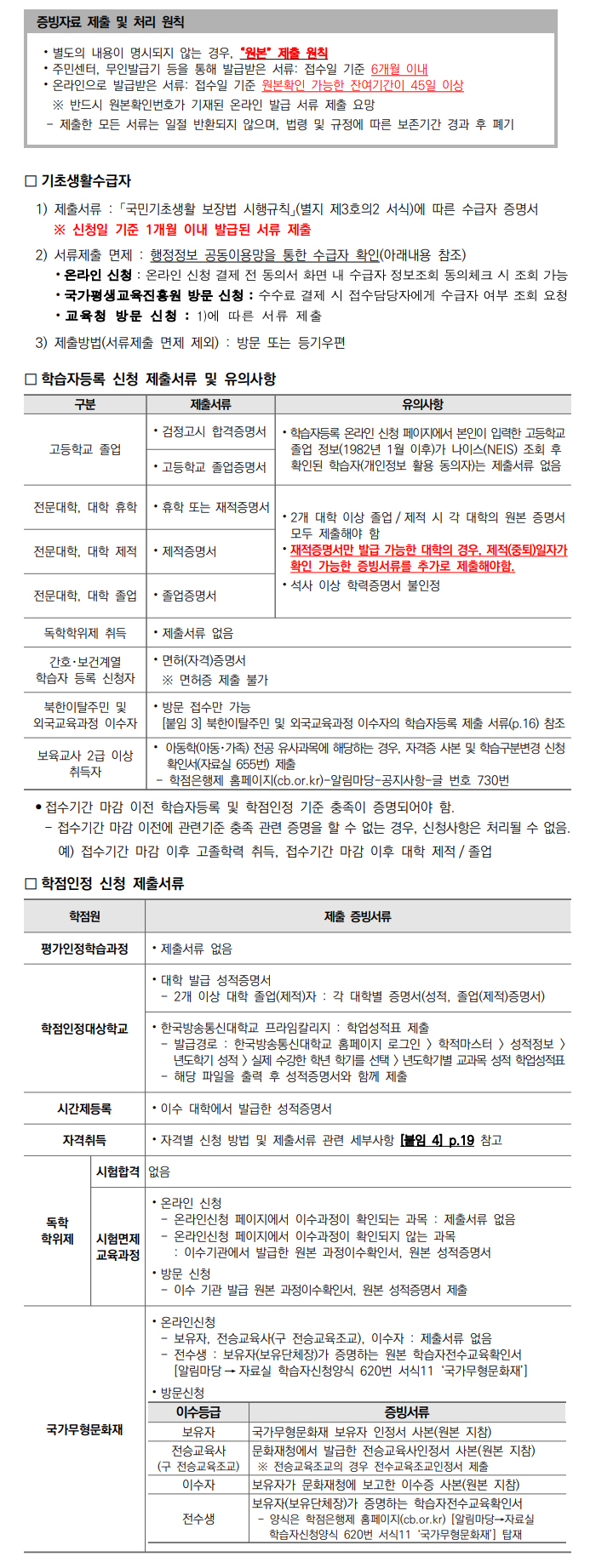 학점인정신청 안내 캡처 이미지:내용은 첨부파일과 같음