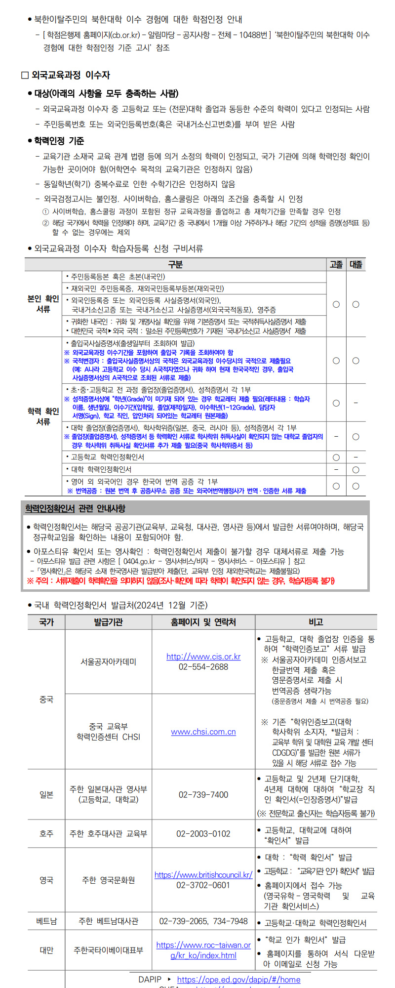 학점인정신청 안내 캡처 이미지:내용은 첨부파일과 같음