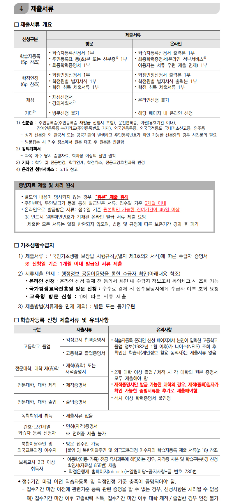 학점인정신청 안내 캡처 이미지:내용은 첨부파일과 같음