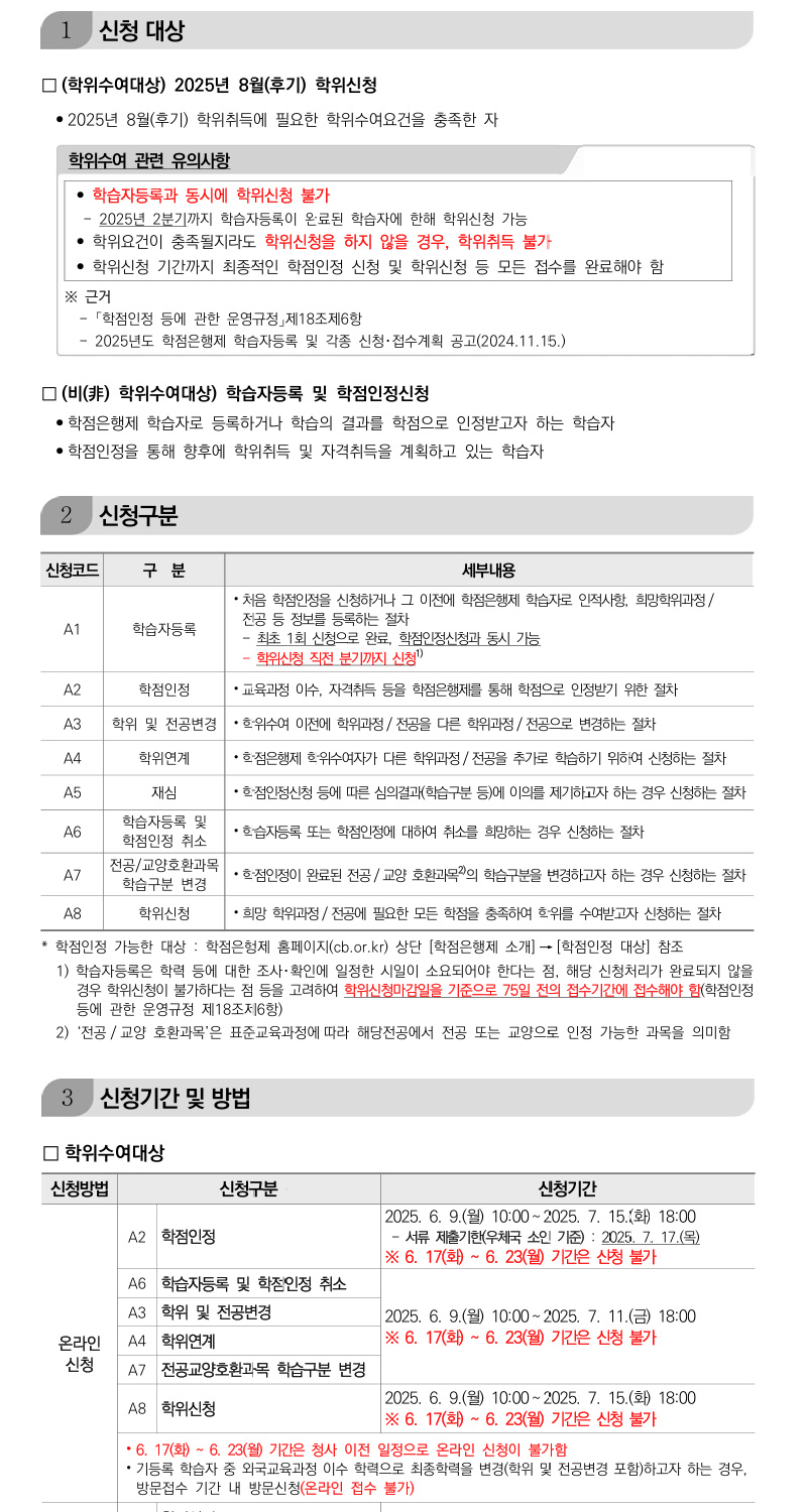 학점인정신청 안내 캡처 이미지:내용은 첨부파일과 같음
