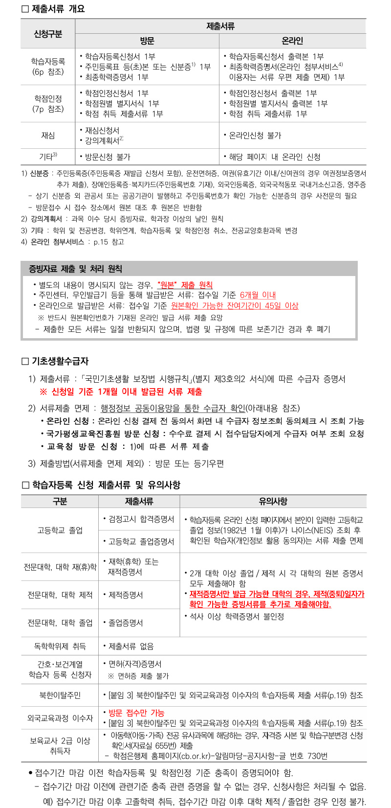 학점인정신청 안내 캡처 이미지:내용은 첨부파일과 같음
