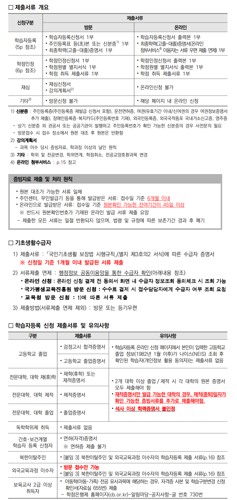 학점인정신청 안내 캡처 이미지:내용은 첨부파일과 같음