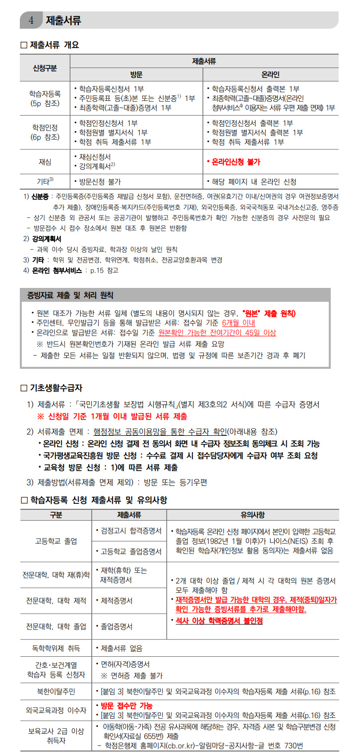 학점인정신청 안내 캡처 이미지:내용은 첨부파일과 같음